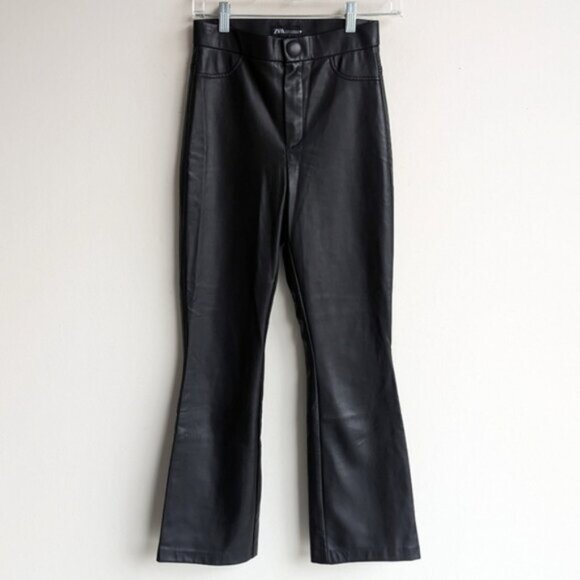 Zara faux leather flared high rise pants - Picture 1 of 7